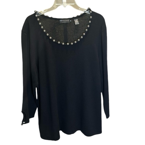 Dana Buchman Silk Cashmere black Pearl neckline scoop sweater holiday plus 3X - Picture 1 of 13